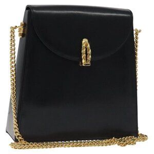 Authentic BALLY Chain Shoulder Bag Leather Black Gold